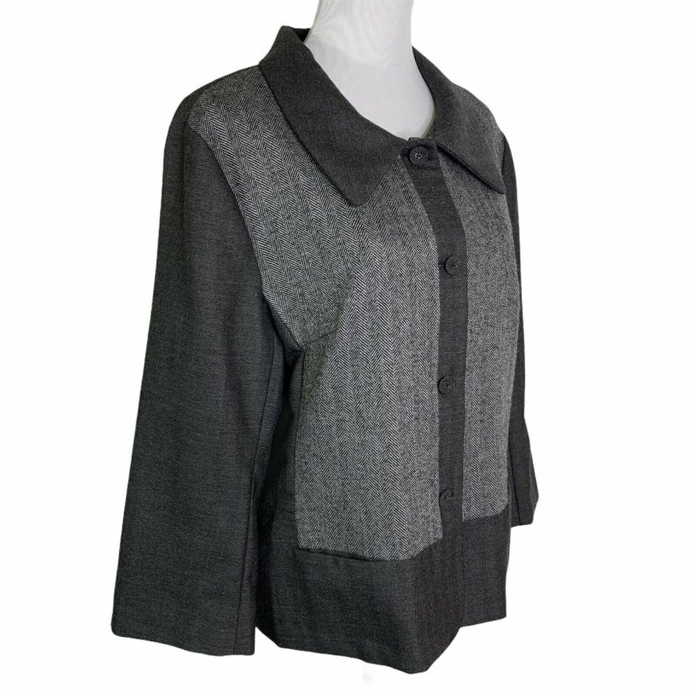 J. Jill Gray Herringbone Pockets Collared Jacket - image 3